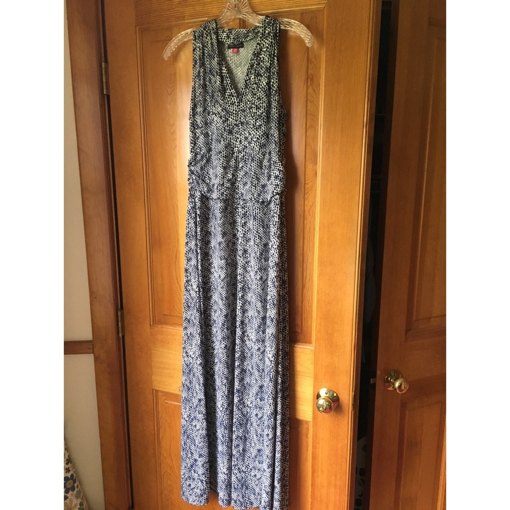 Navy and white patterned dress